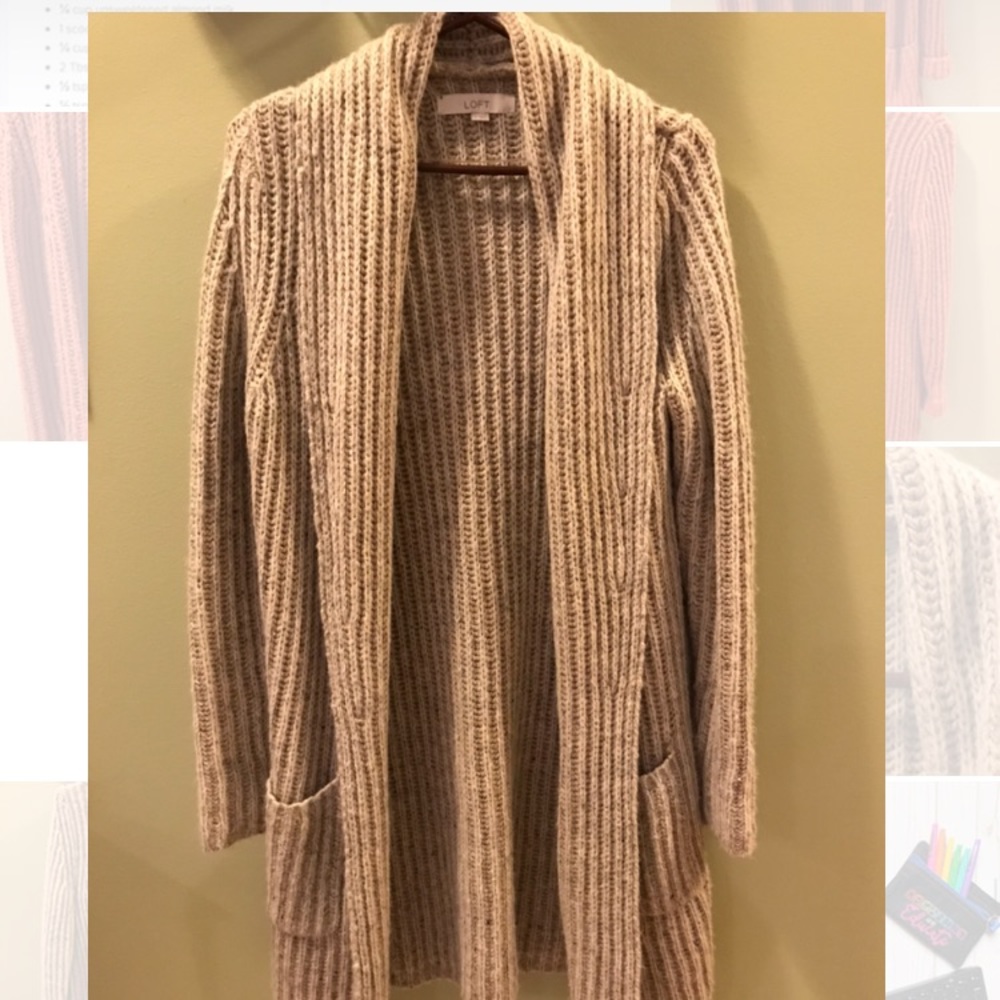 Oatmeal colored wool open cardigan